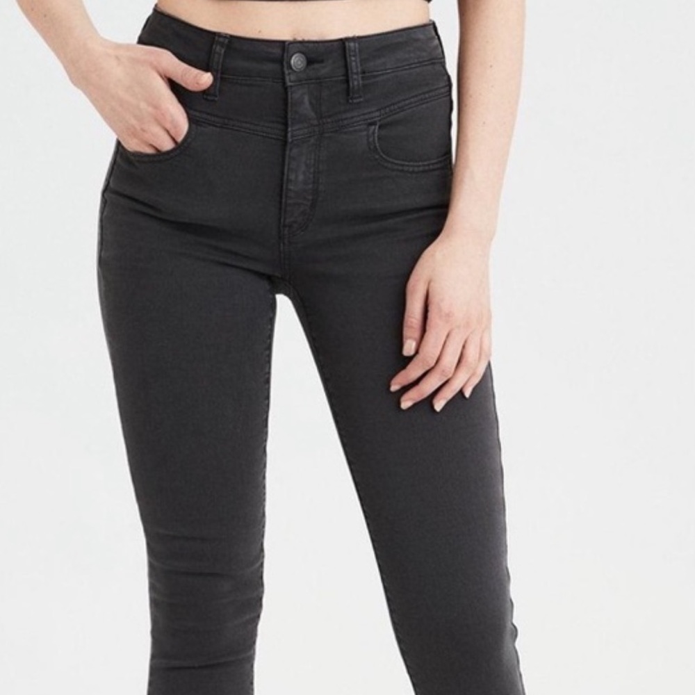 American Eagle dark grey high waisted skinny jeans